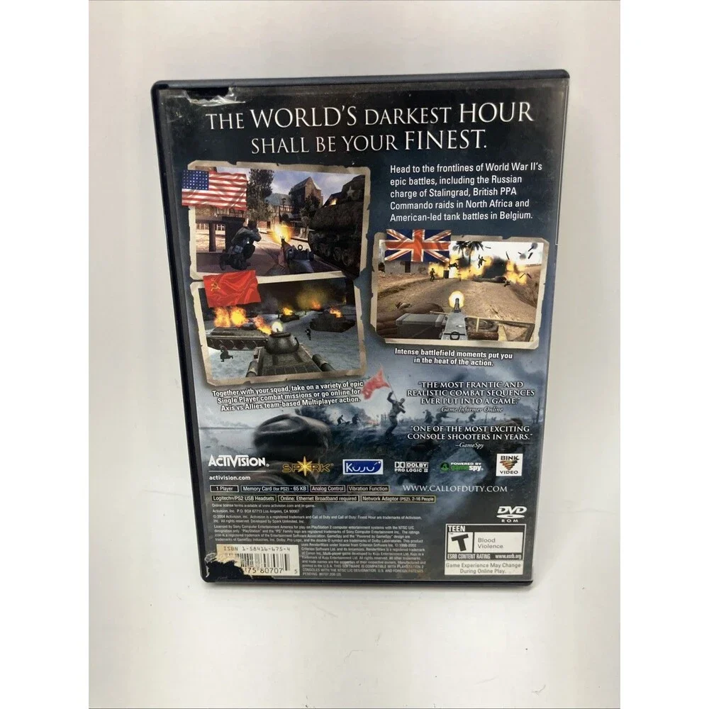Call of Duty: Finest Hour (Sony PlayStation 2) CIB Tested War Shooter Video Game
